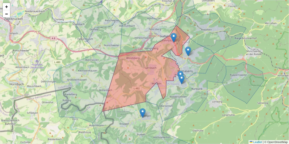 Karte des Postleitzahlen Bereichs  und der umliegenden Postleitzahlen in Deutschland