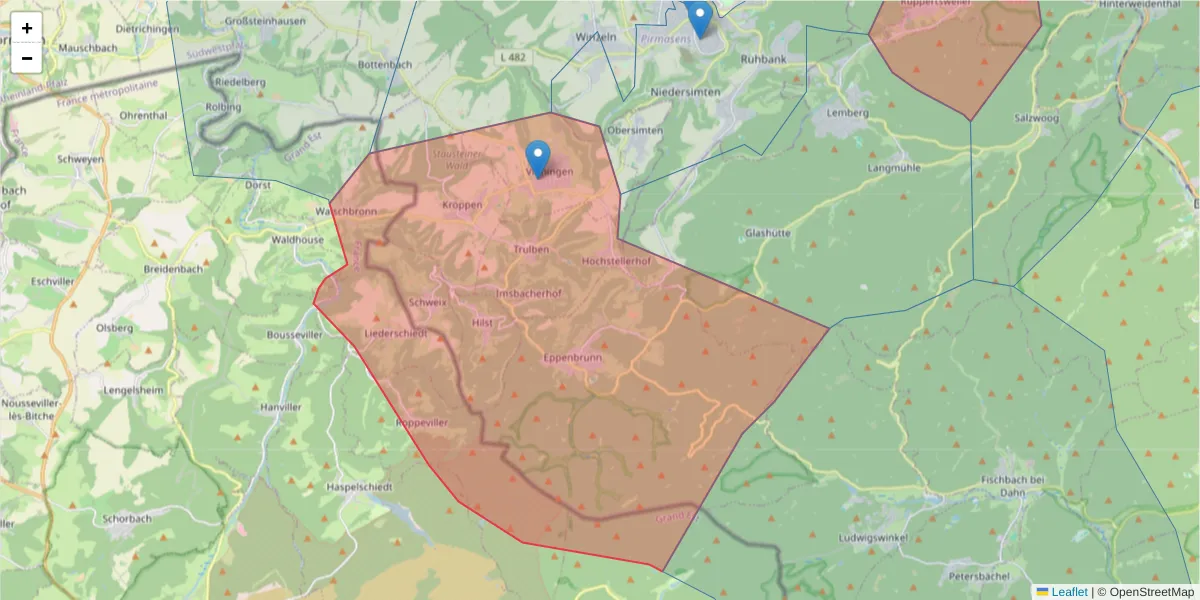 Karte des Postleitzahlen Bereichs  und der umliegenden Postleitzahlen in Deutschland
