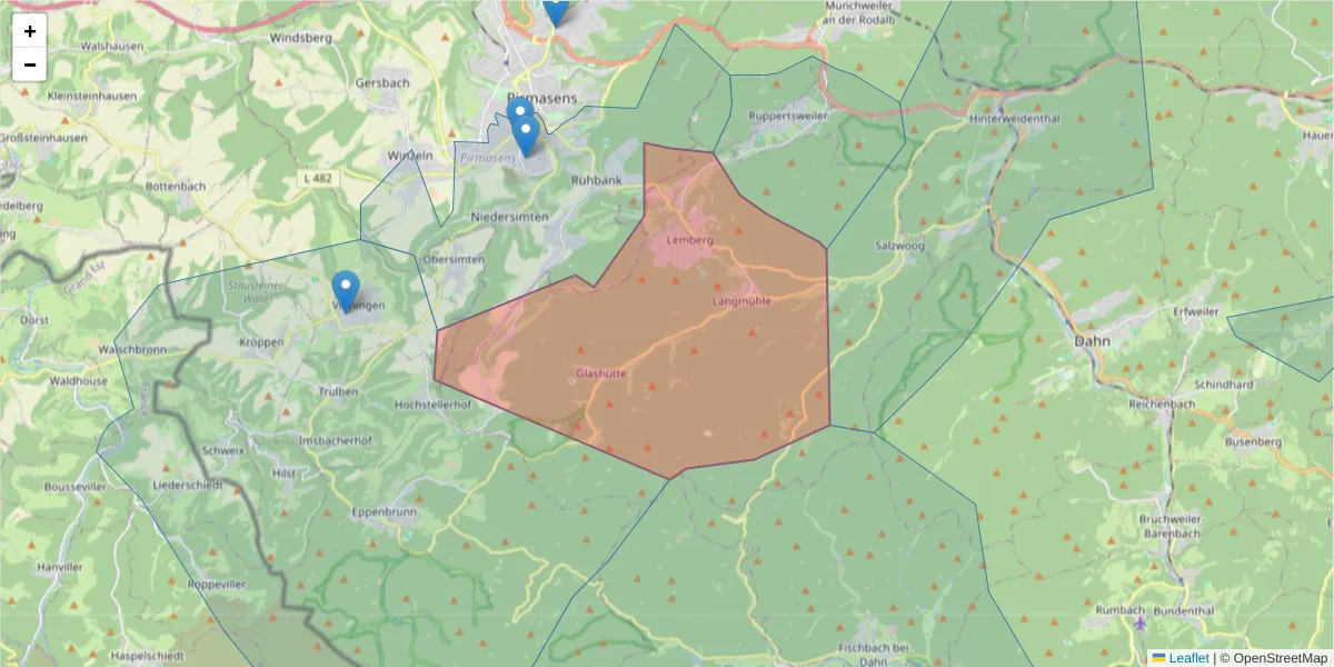 Karte des Postleitzahlen Bereichs  und der umliegenden Postleitzahlen in Deutschland
