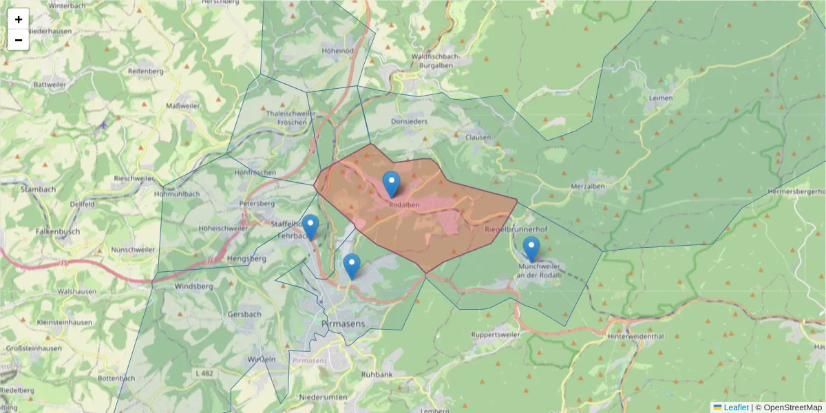 Karte des Postleitzahlen Bereichs  und der umliegenden Postleitzahlen in Deutschland