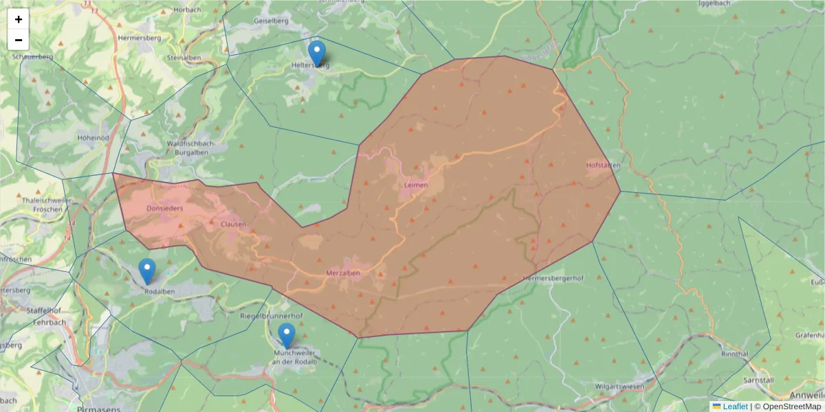 Karte des Postleitzahlen Bereichs  und der umliegenden Postleitzahlen in Deutschland