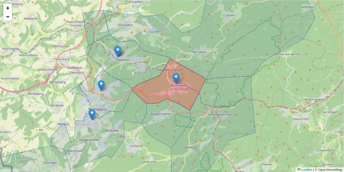 Karte des Postleitzahlen Bereichs  und der umliegenden Postleitzahlen in Deutschland