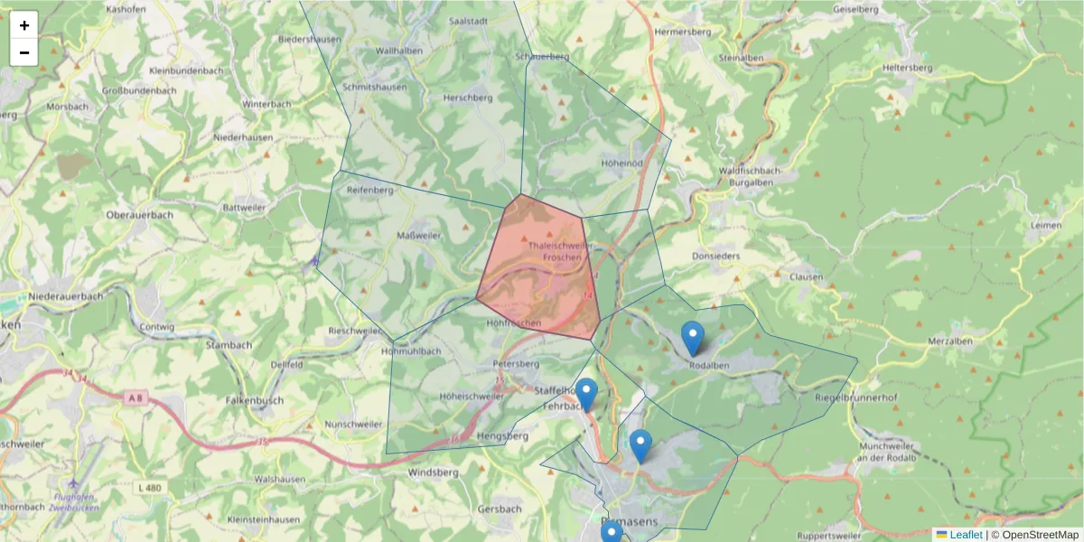 Karte des Postleitzahlen Bereichs  und der umliegenden Postleitzahlen in Deutschland