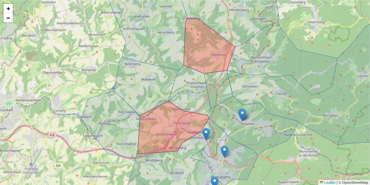 Karte des Postleitzahlen Bereichs  und der umliegenden Postleitzahlen in Deutschland