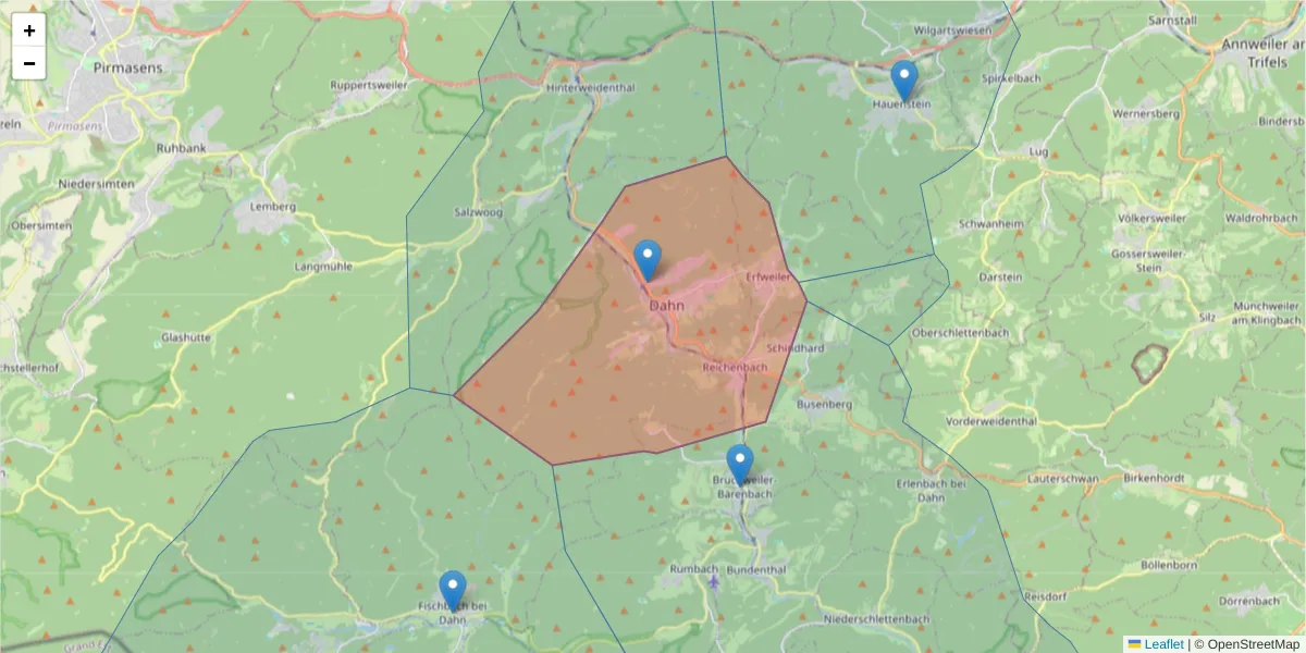 Karte des Postleitzahlen Bereichs  und der umliegenden Postleitzahlen in Deutschland