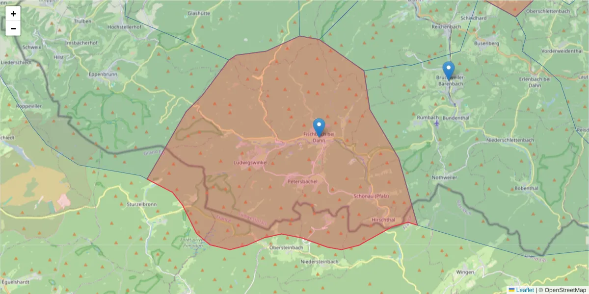 Karte des Postleitzahlen Bereichs  und der umliegenden Postleitzahlen in Deutschland