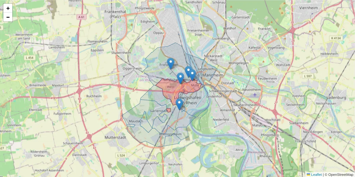 Karte des Postleitzahlen Bereichs  und der umliegenden Postleitzahlen in Deutschland