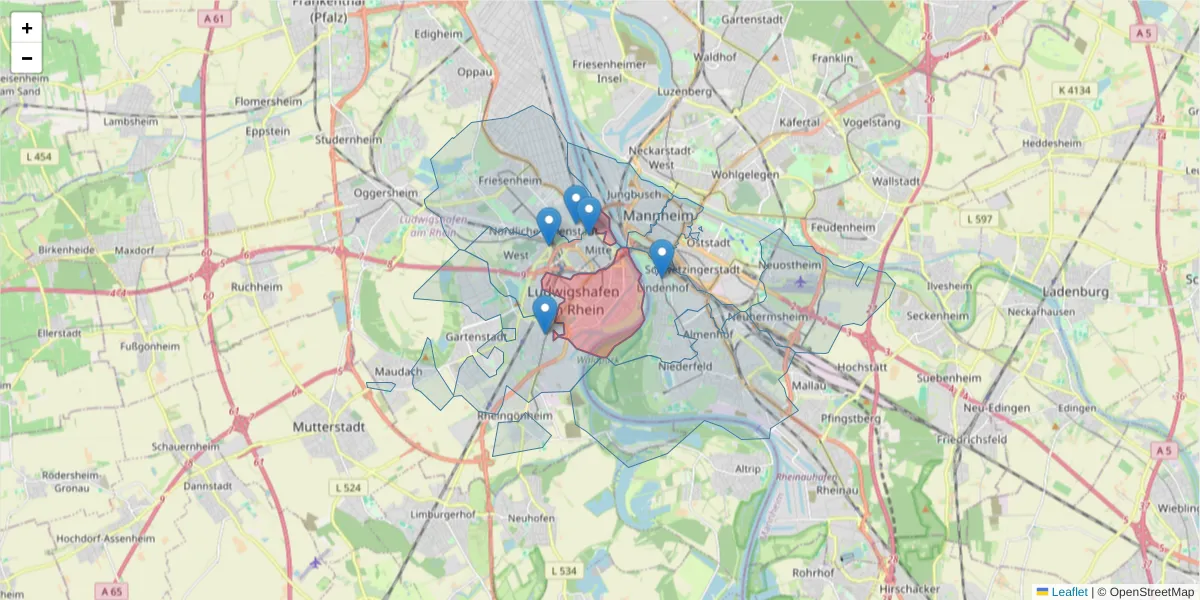 Karte des Postleitzahlen Bereichs  und der umliegenden Postleitzahlen in Deutschland