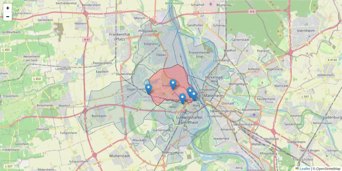 Karte des Postleitzahlen Bereichs  und der umliegenden Postleitzahlen in Deutschland