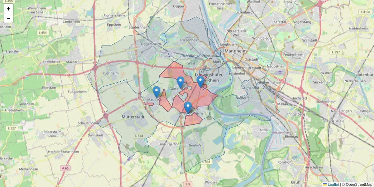 Karte des Postleitzahlen Bereichs  und der umliegenden Postleitzahlen in Deutschland