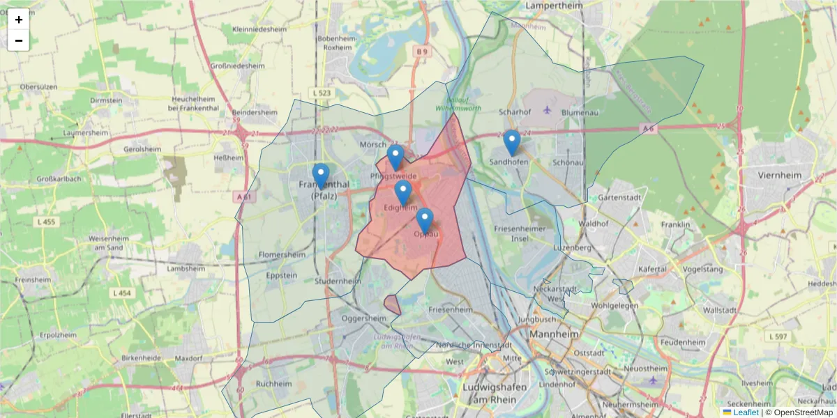 Karte des Postleitzahlen Bereichs  und der umliegenden Postleitzahlen in Deutschland