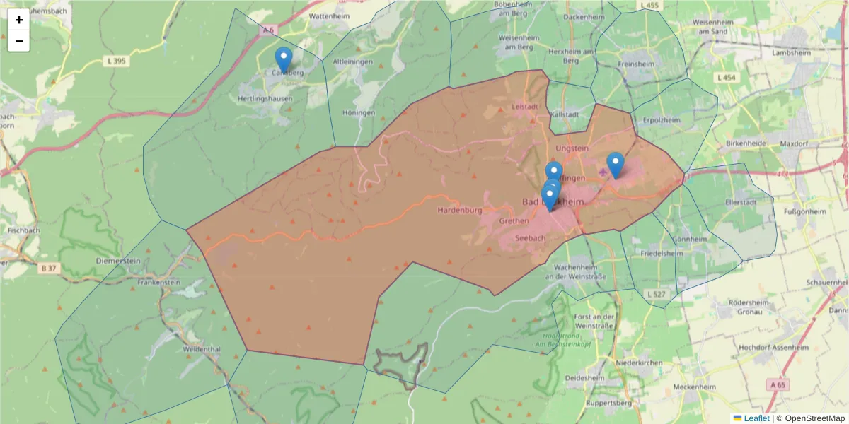 Karte des Postleitzahlen Bereichs  und der umliegenden Postleitzahlen in Deutschland