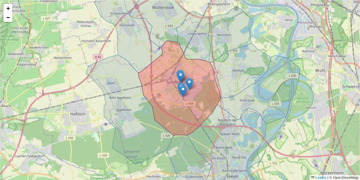 Karte des Postleitzahlen Bereichs  und der umliegenden Postleitzahlen in Deutschland