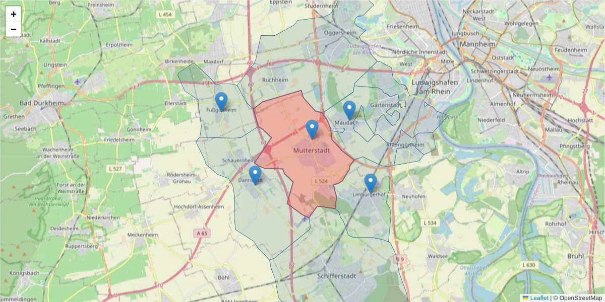 Karte des Postleitzahlen Bereichs  und der umliegenden Postleitzahlen in Deutschland
