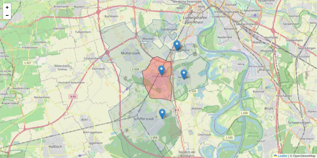 Karte des Postleitzahlen Bereichs  und der umliegenden Postleitzahlen in Deutschland