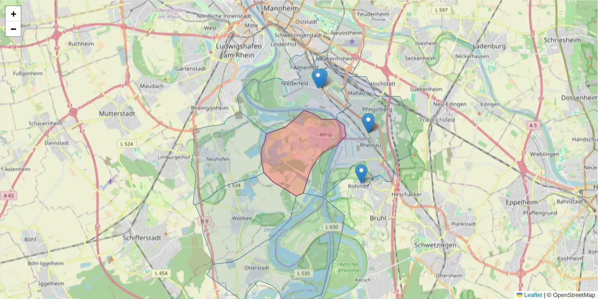 Karte des Postleitzahlen Bereichs  und der umliegenden Postleitzahlen in Deutschland