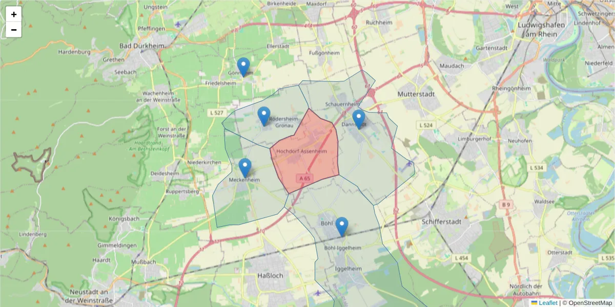 Karte des Postleitzahlen Bereichs  und der umliegenden Postleitzahlen in Deutschland