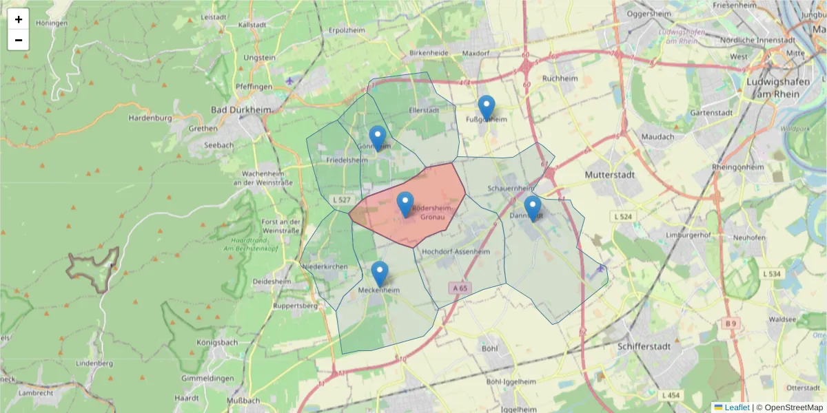 Karte des Postleitzahlen Bereichs  und der umliegenden Postleitzahlen in Deutschland