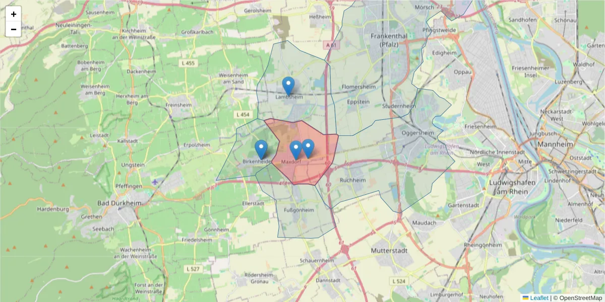 Karte des Postleitzahlen Bereichs  und der umliegenden Postleitzahlen in Deutschland