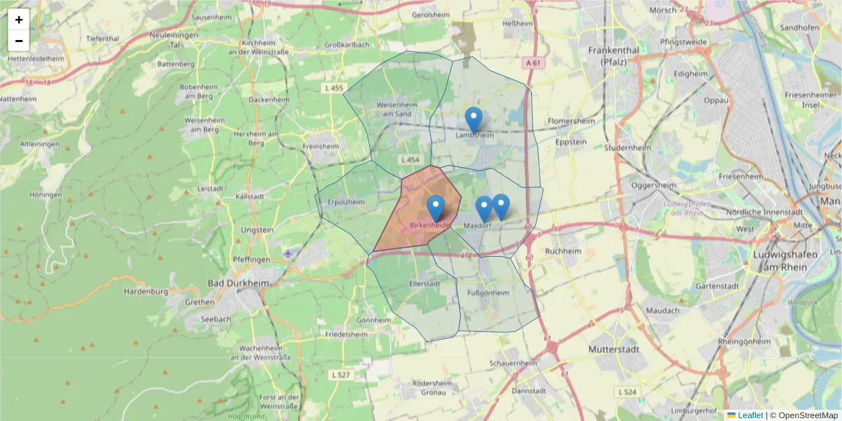 Karte des Postleitzahlen Bereichs  und der umliegenden Postleitzahlen in Deutschland