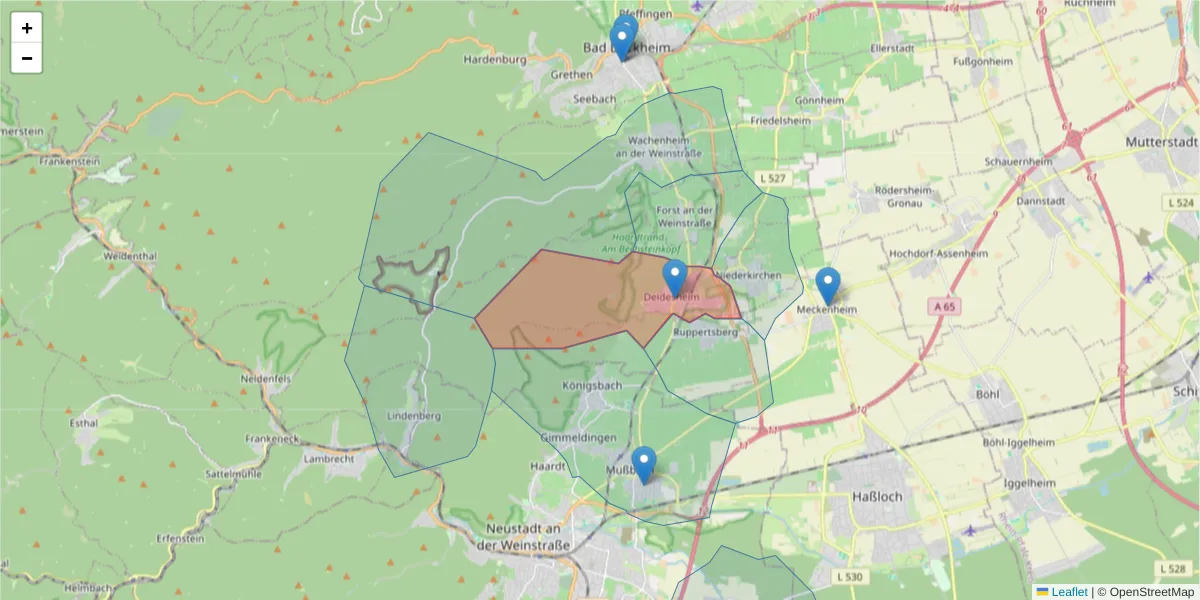 Karte des Postleitzahlen Bereichs  und der umliegenden Postleitzahlen in Deutschland