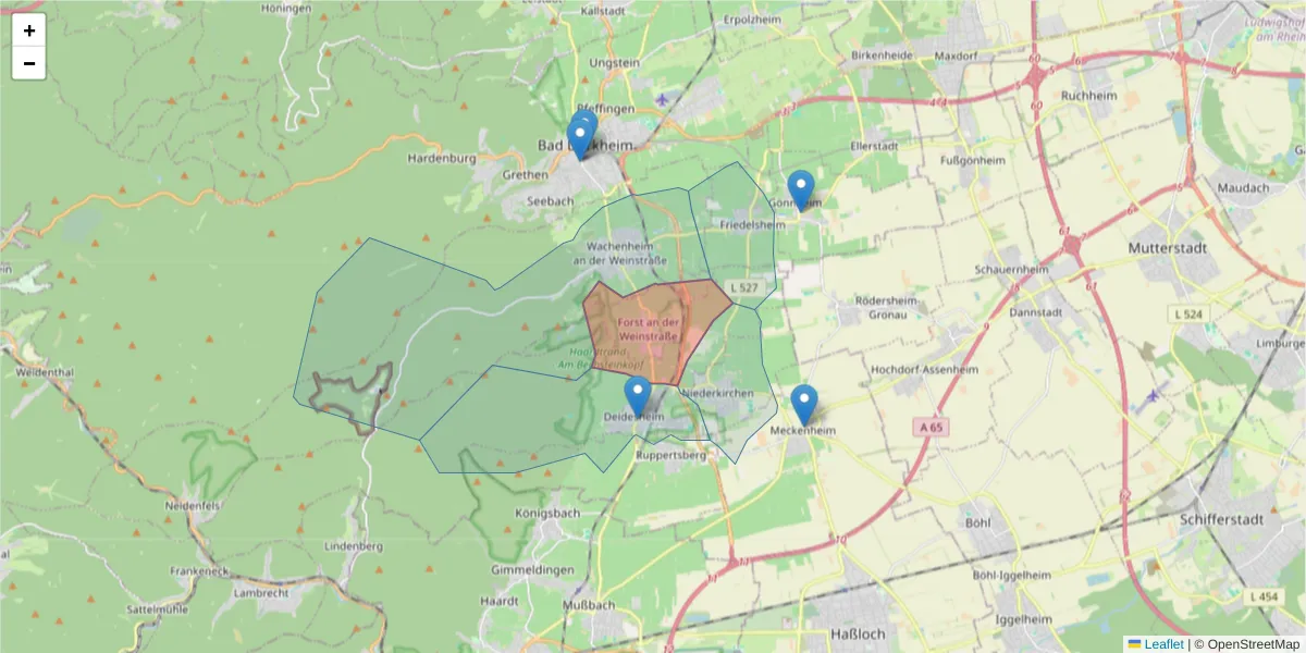 Karte des Postleitzahlen Bereichs  und der umliegenden Postleitzahlen in Deutschland
