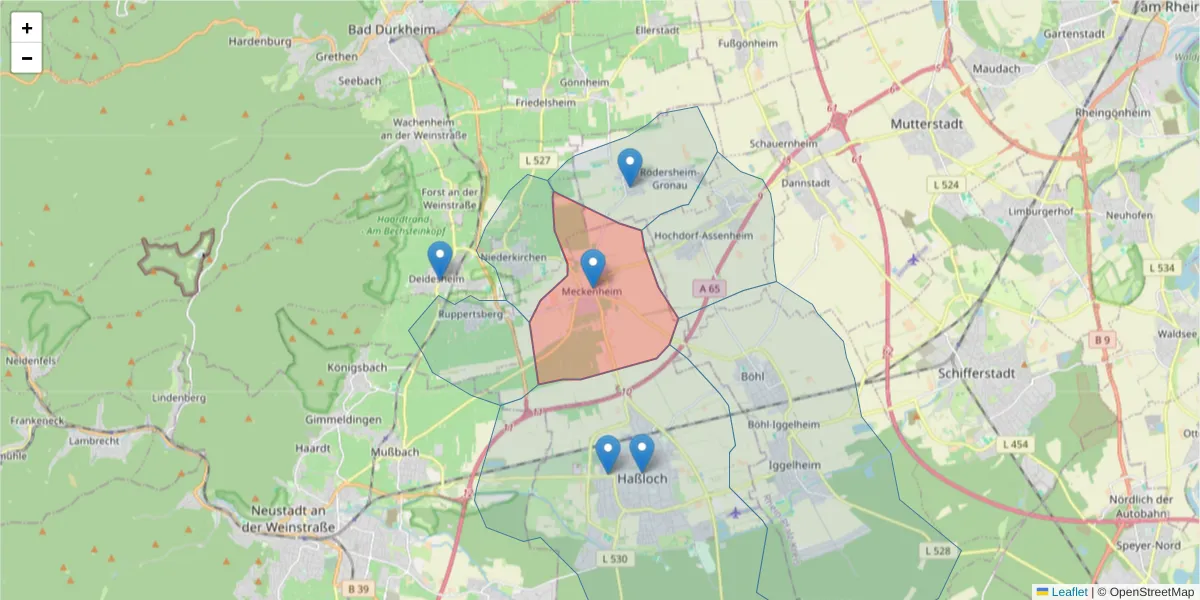 Karte des Postleitzahlen Bereichs  und der umliegenden Postleitzahlen in Deutschland