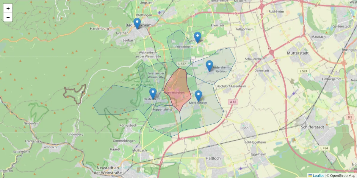 Karte des Postleitzahlen Bereichs  und der umliegenden Postleitzahlen in Deutschland