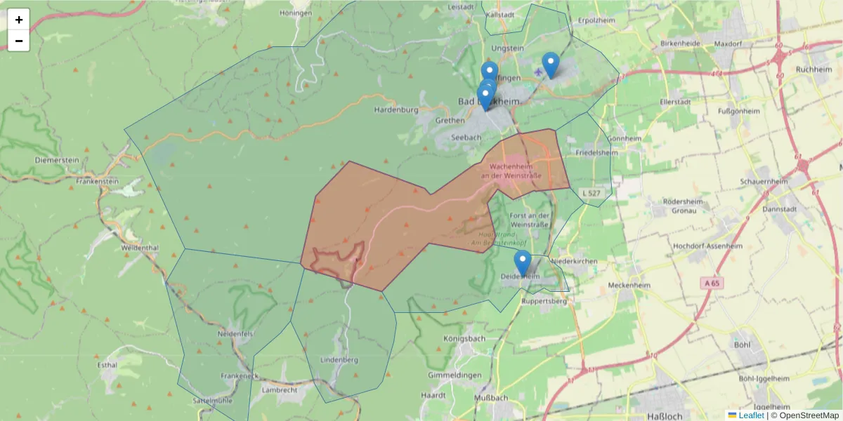 Karte des Postleitzahlen Bereichs  und der umliegenden Postleitzahlen in Deutschland