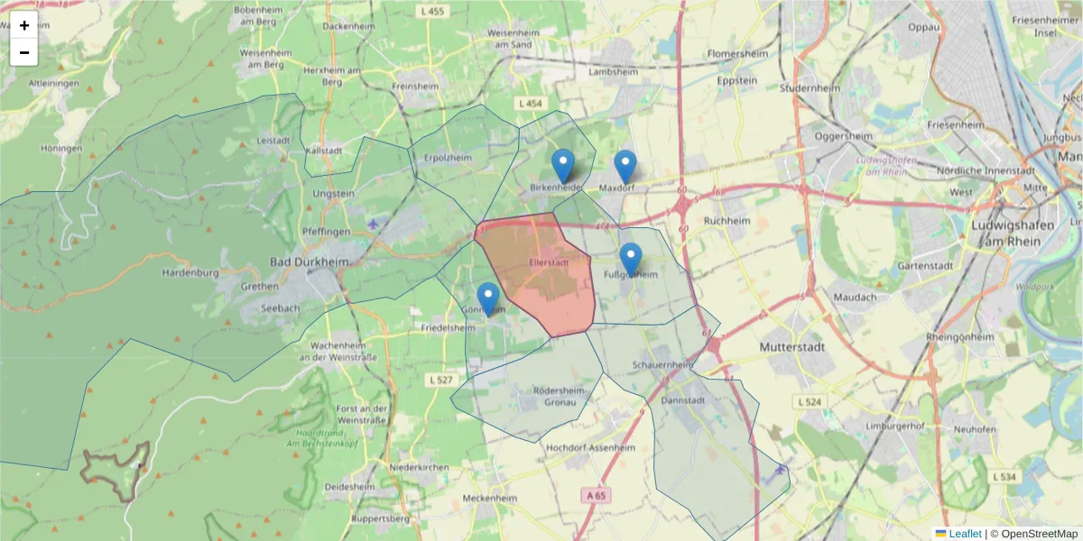 Karte des Postleitzahlen Bereichs  und der umliegenden Postleitzahlen in Deutschland