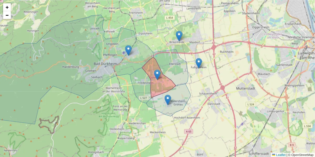 Karte des Postleitzahlen Bereichs  und der umliegenden Postleitzahlen in Deutschland