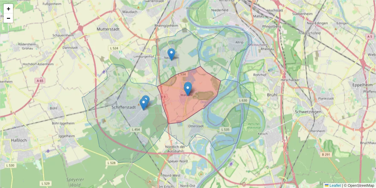 Karte des Postleitzahlen Bereichs  und der umliegenden Postleitzahlen in Deutschland