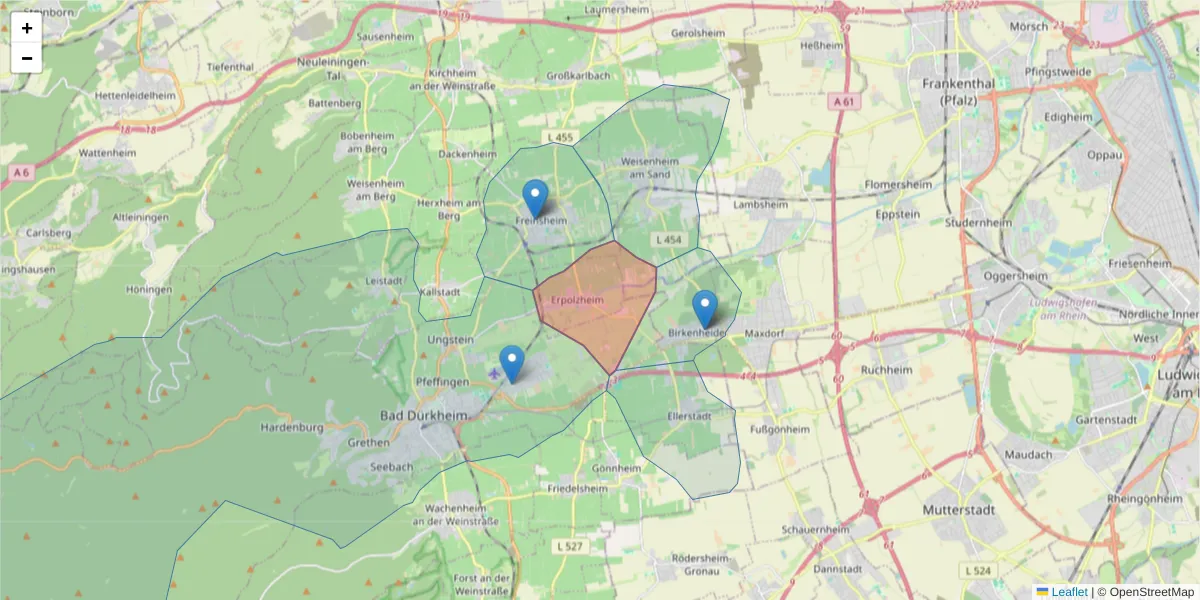 Karte des Postleitzahlen Bereichs  und der umliegenden Postleitzahlen in Deutschland