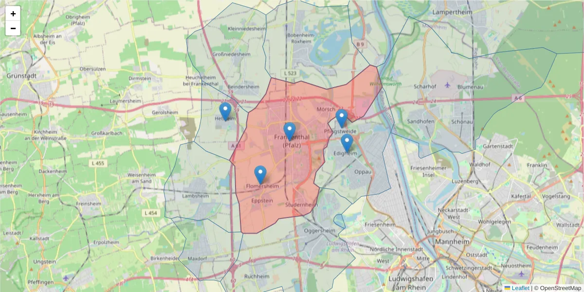 Karte des Postleitzahlen Bereichs  und der umliegenden Postleitzahlen in Deutschland
