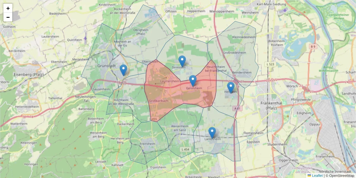Karte des Postleitzahlen Bereichs  und der umliegenden Postleitzahlen in Deutschland