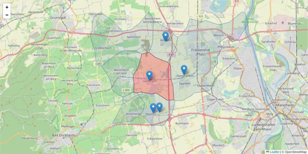 Karte des Postleitzahlen Bereichs  und der umliegenden Postleitzahlen in Deutschland