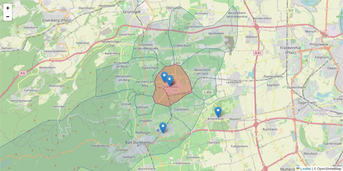 Karte des Postleitzahlen Bereichs  und der umliegenden Postleitzahlen in Deutschland