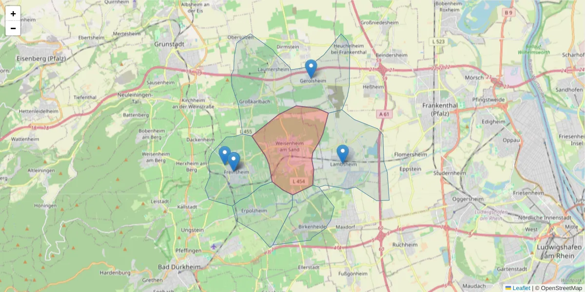 Karte des Postleitzahlen Bereichs  und der umliegenden Postleitzahlen in Deutschland