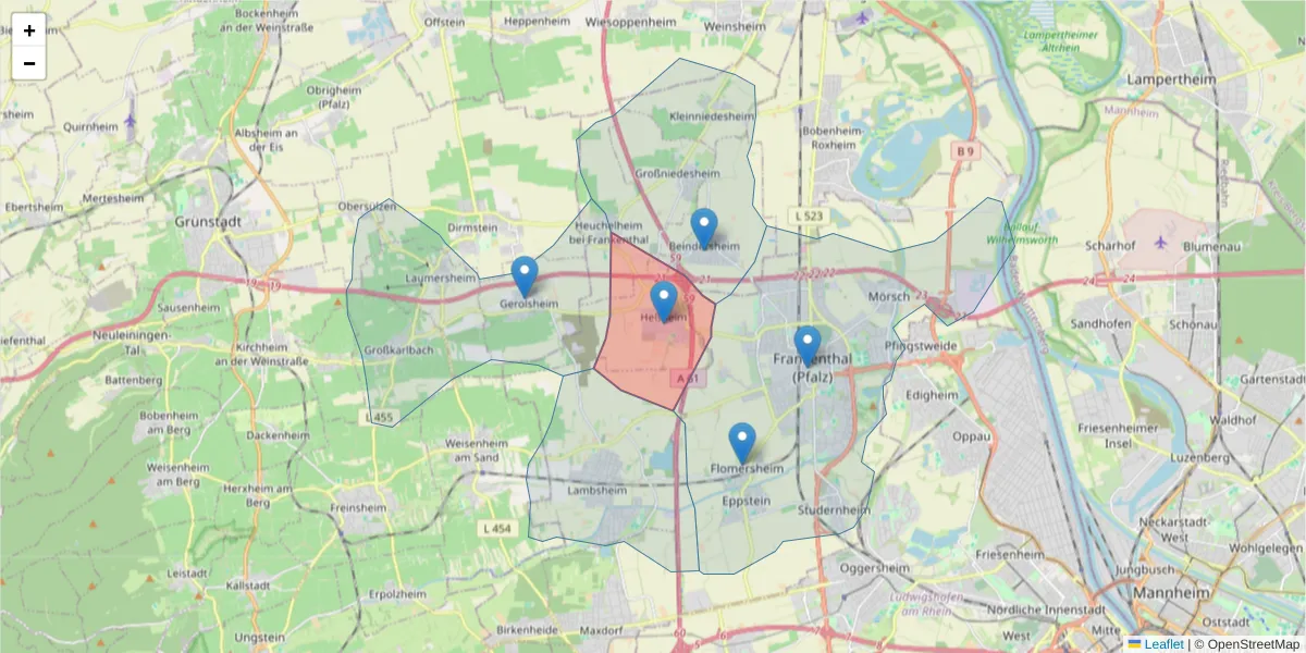 Karte des Postleitzahlen Bereichs  und der umliegenden Postleitzahlen in Deutschland