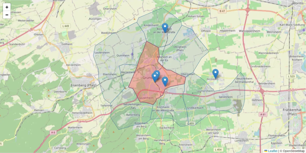 Karte des Postleitzahlen Bereichs  und der umliegenden Postleitzahlen in Deutschland