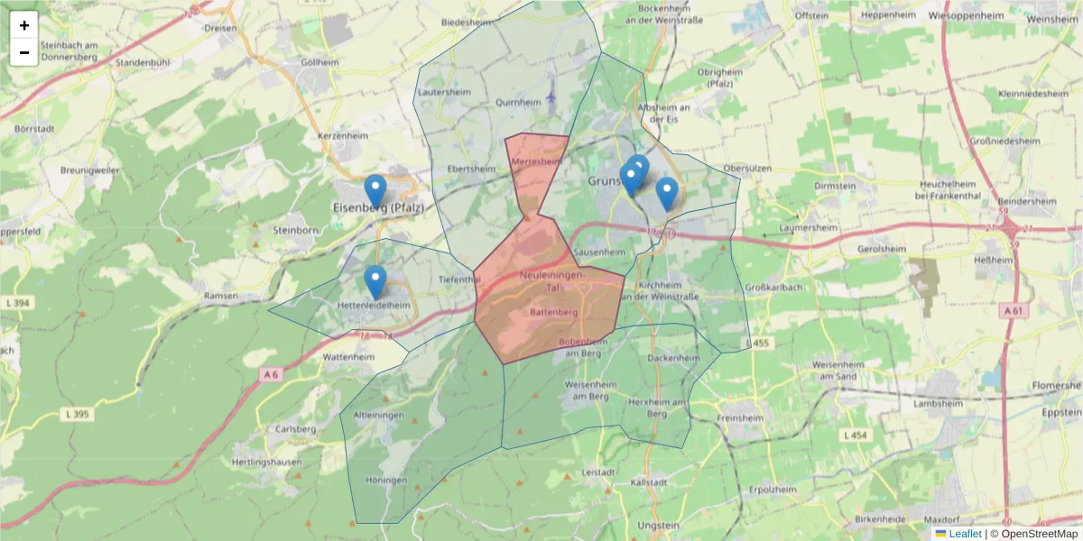 Karte des Postleitzahlen Bereichs  und der umliegenden Postleitzahlen in Deutschland