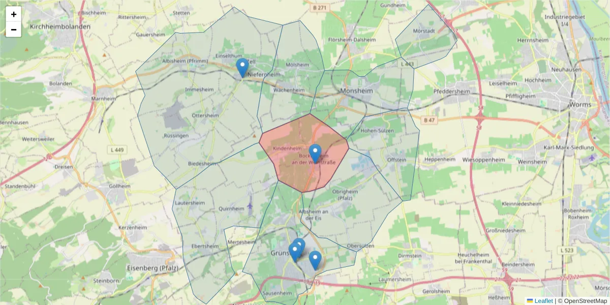Karte des Postleitzahlen Bereichs  und der umliegenden Postleitzahlen in Deutschland