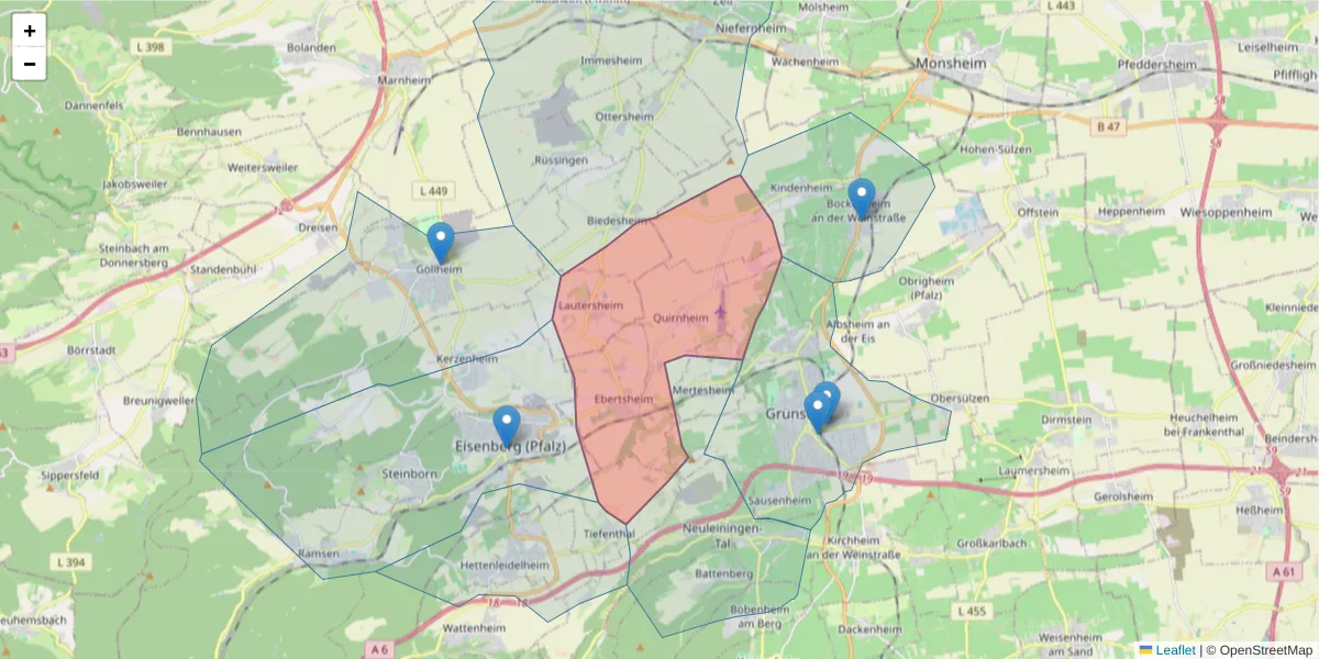 Karte des Postleitzahlen Bereichs  und der umliegenden Postleitzahlen in Deutschland
