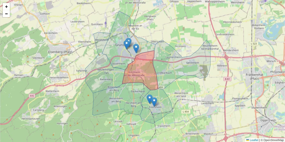 Karte des Postleitzahlen Bereichs  und der umliegenden Postleitzahlen in Deutschland