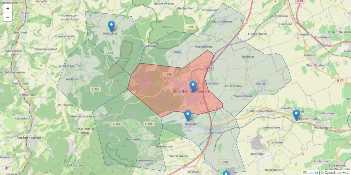 Karte des Postleitzahlen Bereichs  und der umliegenden Postleitzahlen in Deutschland