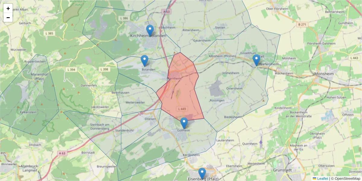 Karte des Postleitzahlen Bereichs  und der umliegenden Postleitzahlen in Deutschland