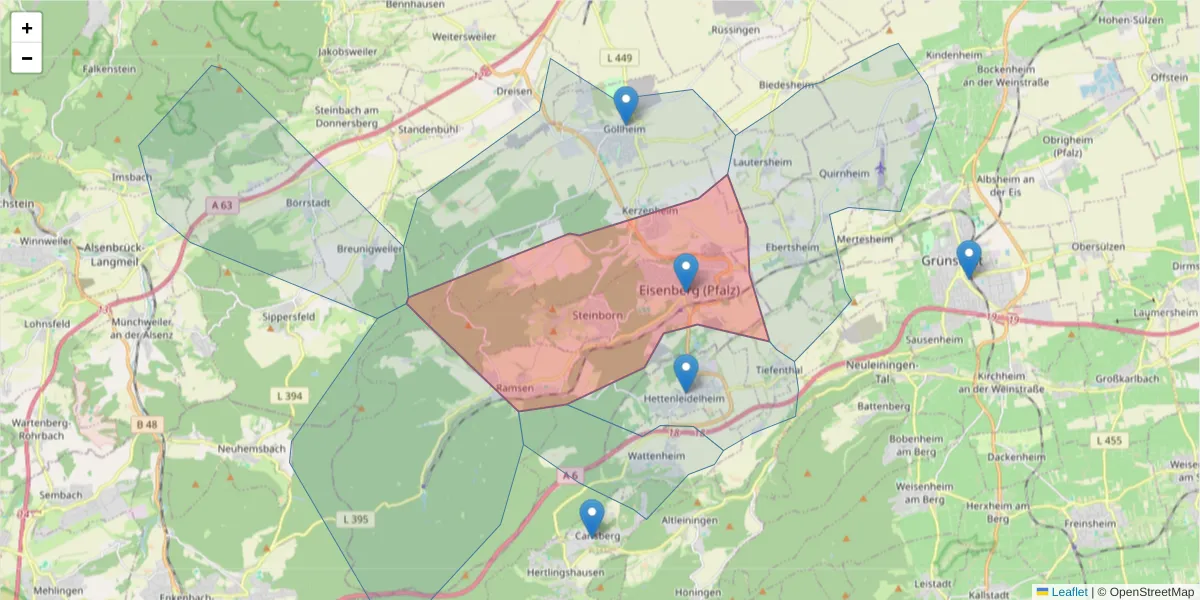 Karte des Postleitzahlen Bereichs  und der umliegenden Postleitzahlen in Deutschland
