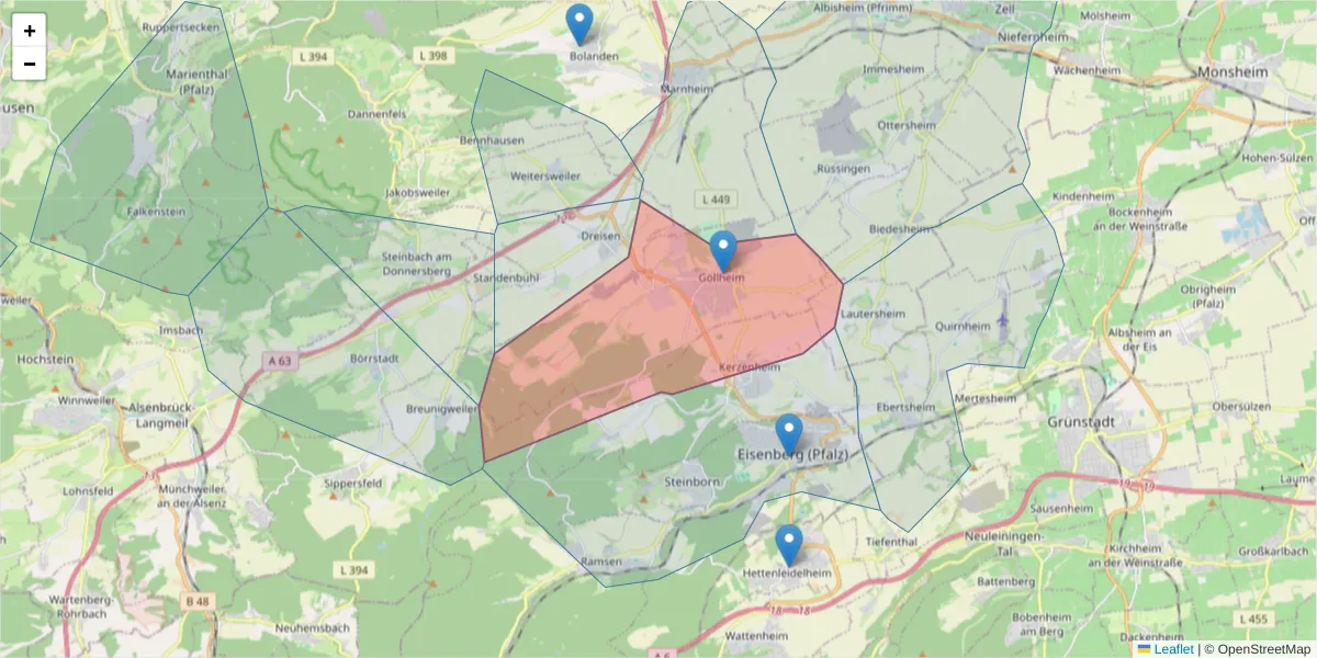 Karte des Postleitzahlen Bereichs  und der umliegenden Postleitzahlen in Deutschland