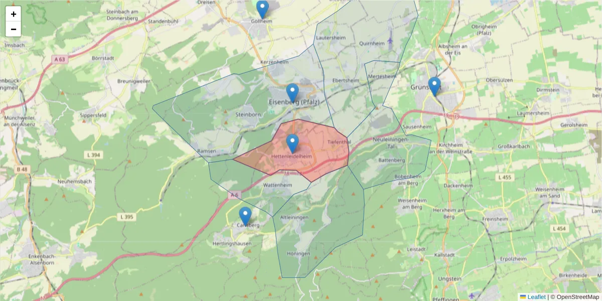 Karte des Postleitzahlen Bereichs  und der umliegenden Postleitzahlen in Deutschland
