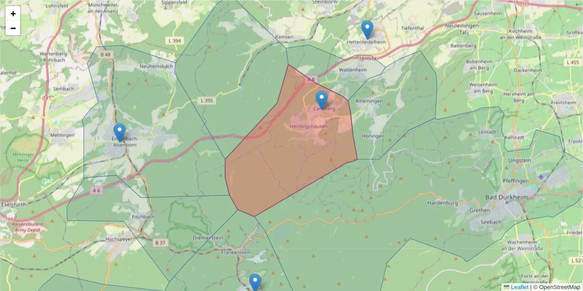 Karte des Postleitzahlen Bereichs  und der umliegenden Postleitzahlen in Deutschland
